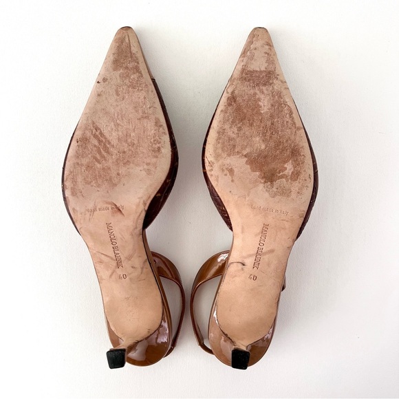 MANOLO BLAHNIK | Vintage SlingBack Pointed Toe Kitten Heel Leather Brown Tan 40 - Picture 15 of 15